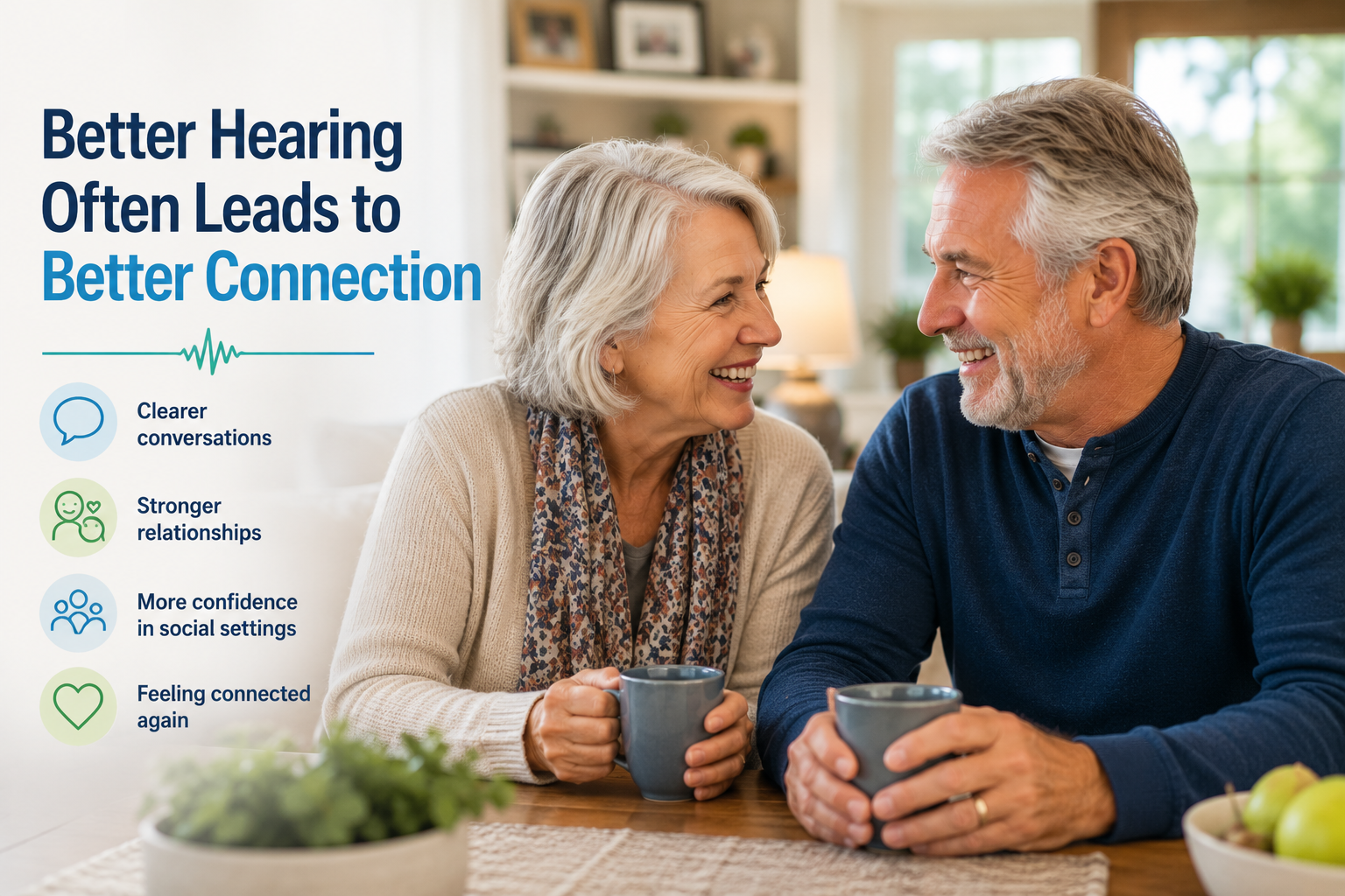 Smiling older couple enjoying a relaxed conversation together at home